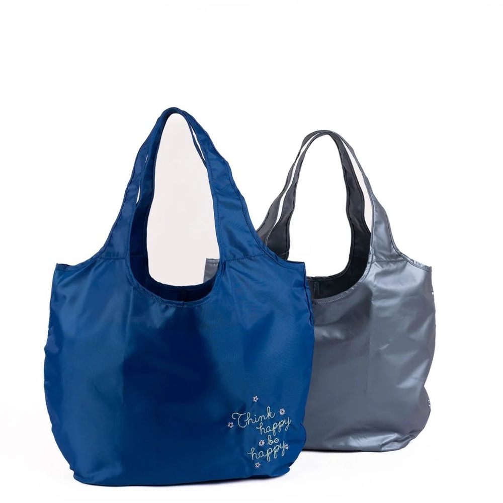 Lug Eco Shopper Tote Bag Set -2 Embroidery Think Happy Be Happy Blue Moon Cobalt